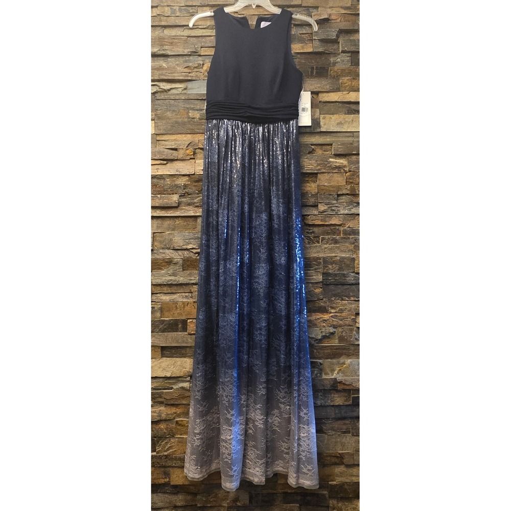 JS Collection Navy Blue Ombre Sequin Lace Maxi Gown Dress 1000LD NEW size 4